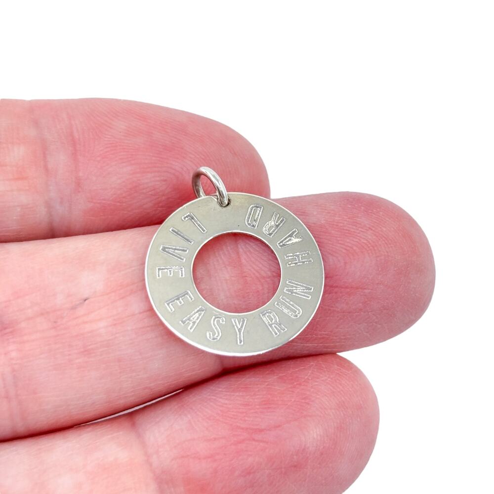 Live Easy Run Hard Disk Charm | Sterling Silver 925 | Inspirational Pendant